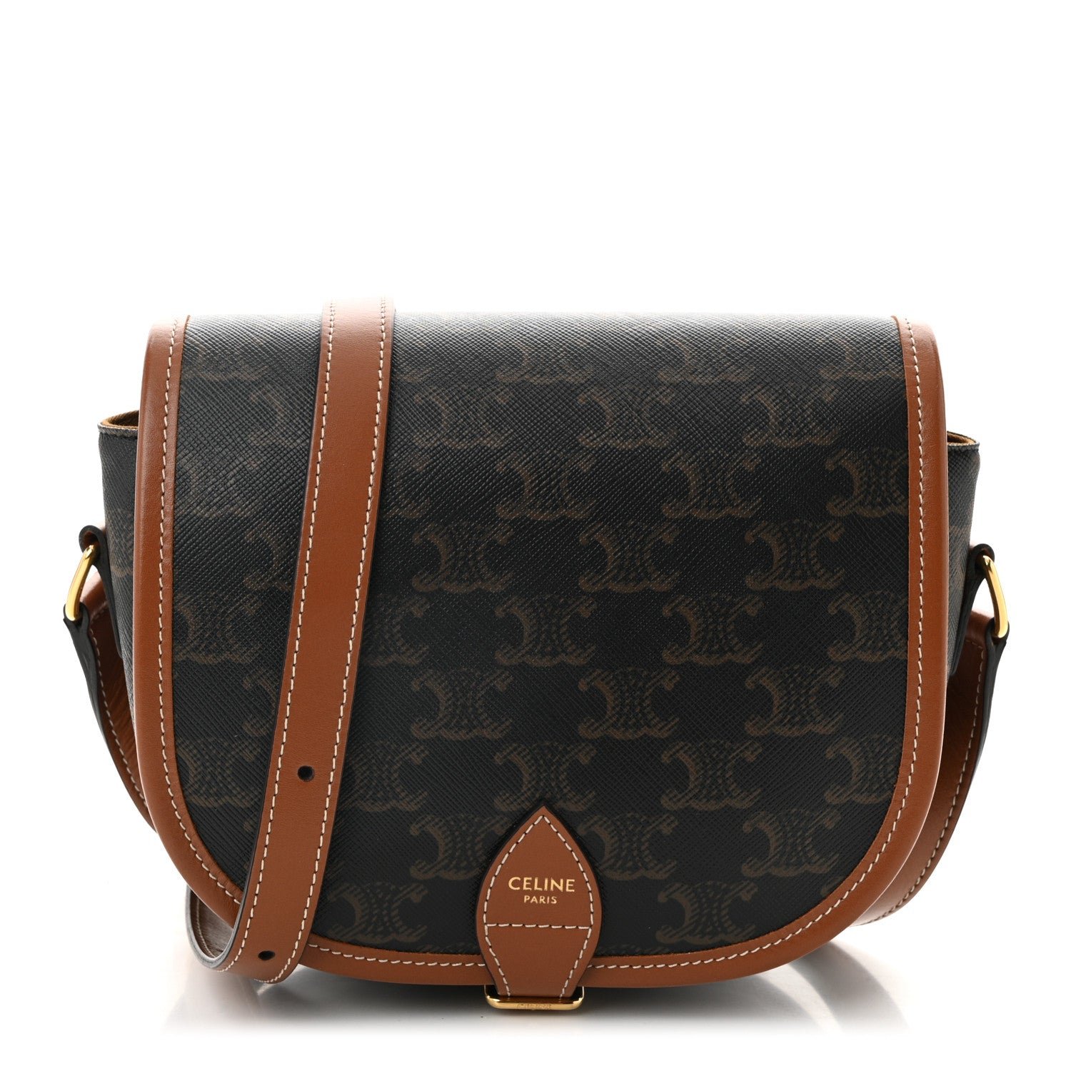 Celine Triomphe Canvas Medium Folco Bag Tan