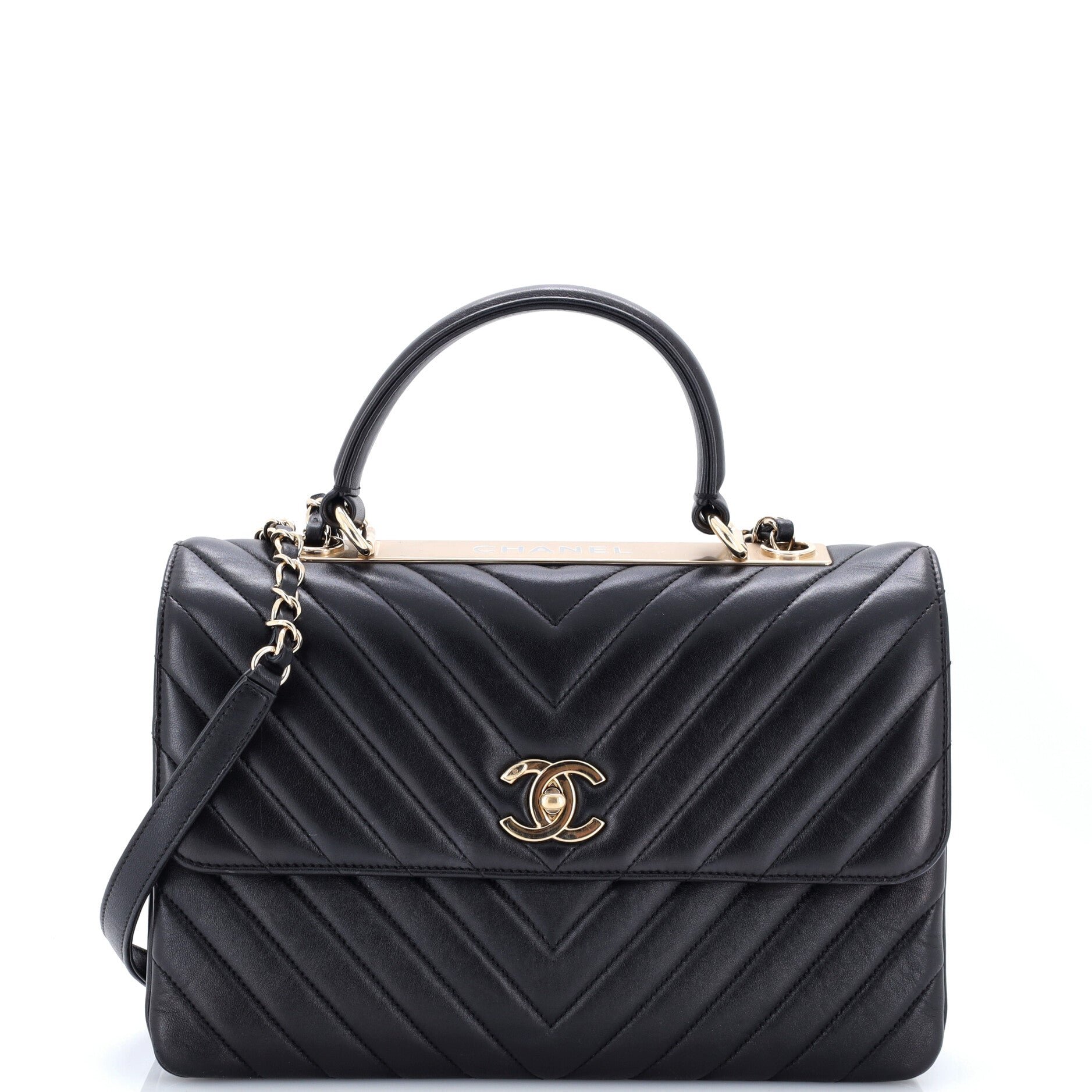 Trendy CC Top Handle Bag Chevron Lambskin Medium