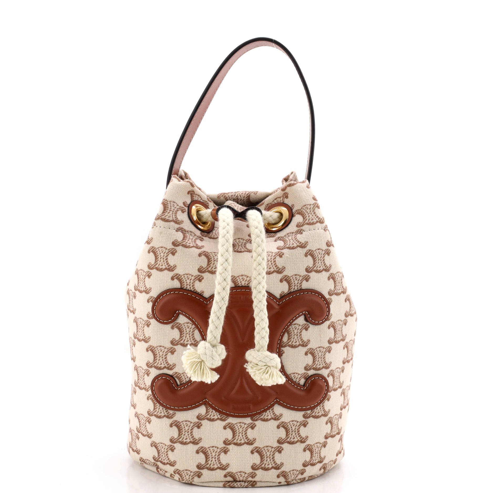 Triomphe Drawstring Bucket Bag Triomphe Canvas with Leather Teen
