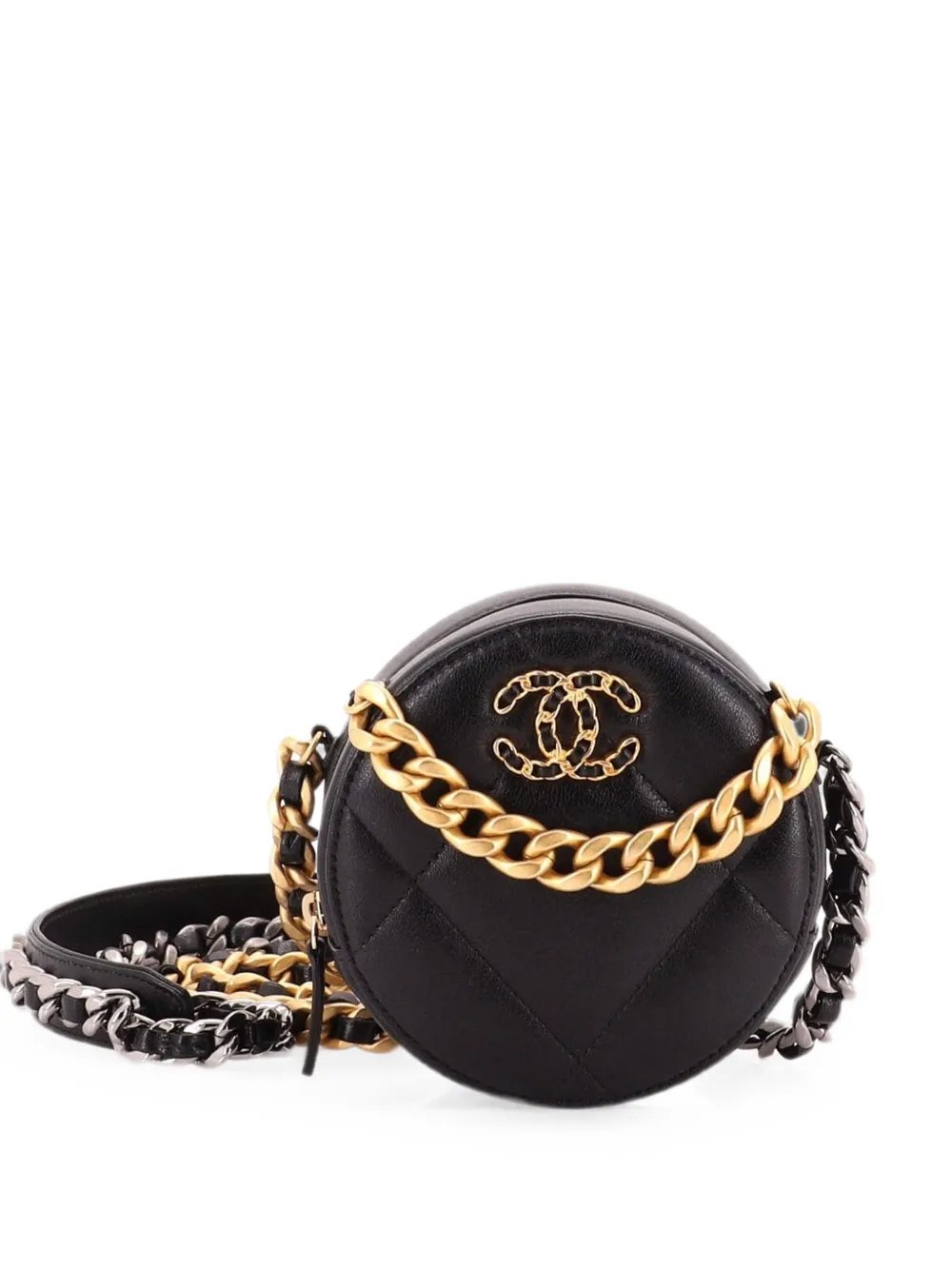 19 Round with Chain Quilted Leather clutch bag