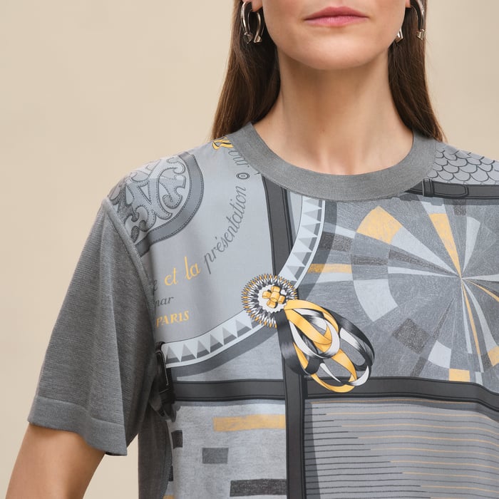 Gris Ténorite "Coloriages De Jour" Short-sleeve Twillaine Sweater