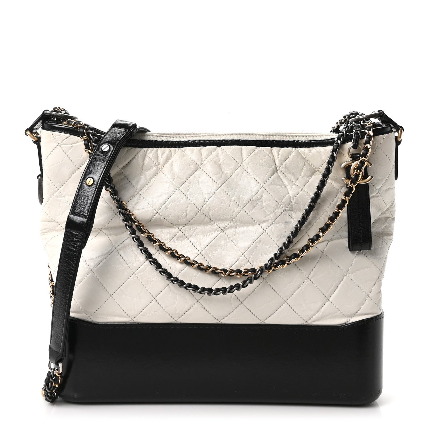 Chanel Aged Calfskin Quilted Large Gabrielle Hobo White Black