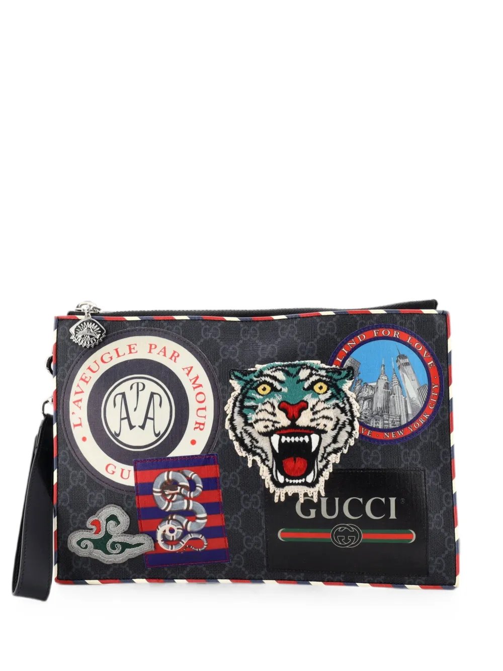 Night Courrier Pouch GG Coated Canvas with Applique clutch bag
