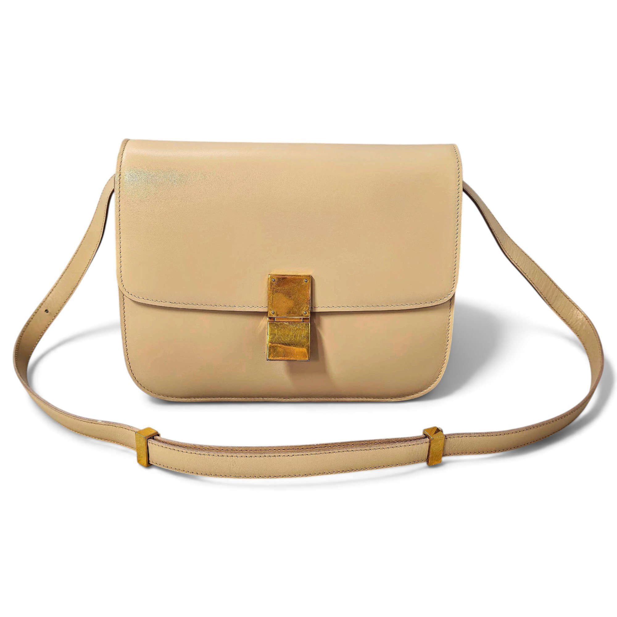 Clasp box leather handbag