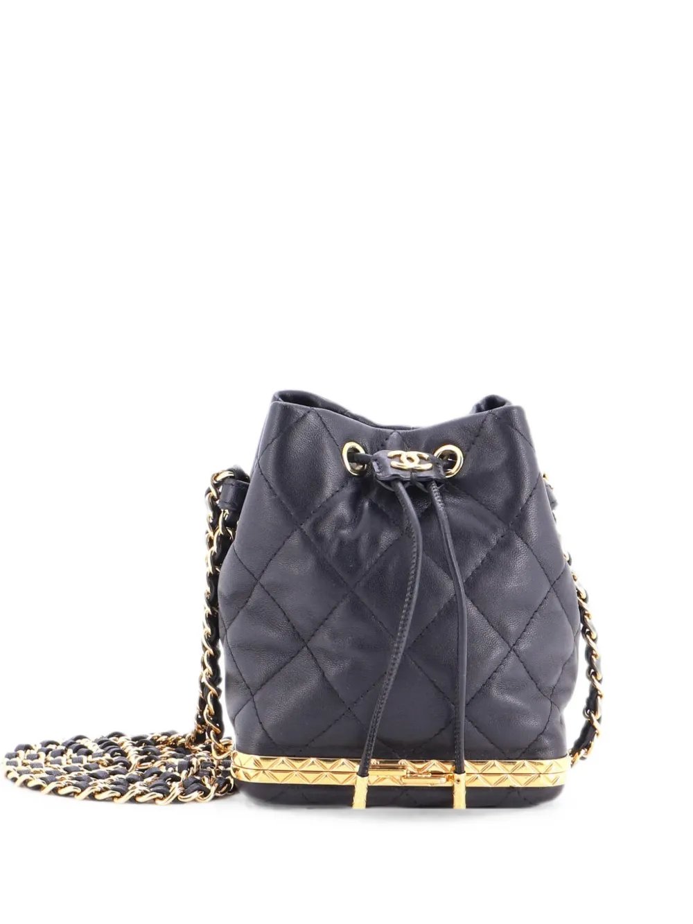Lock Frame with Chain Quilted Lambskin Small bucket bag