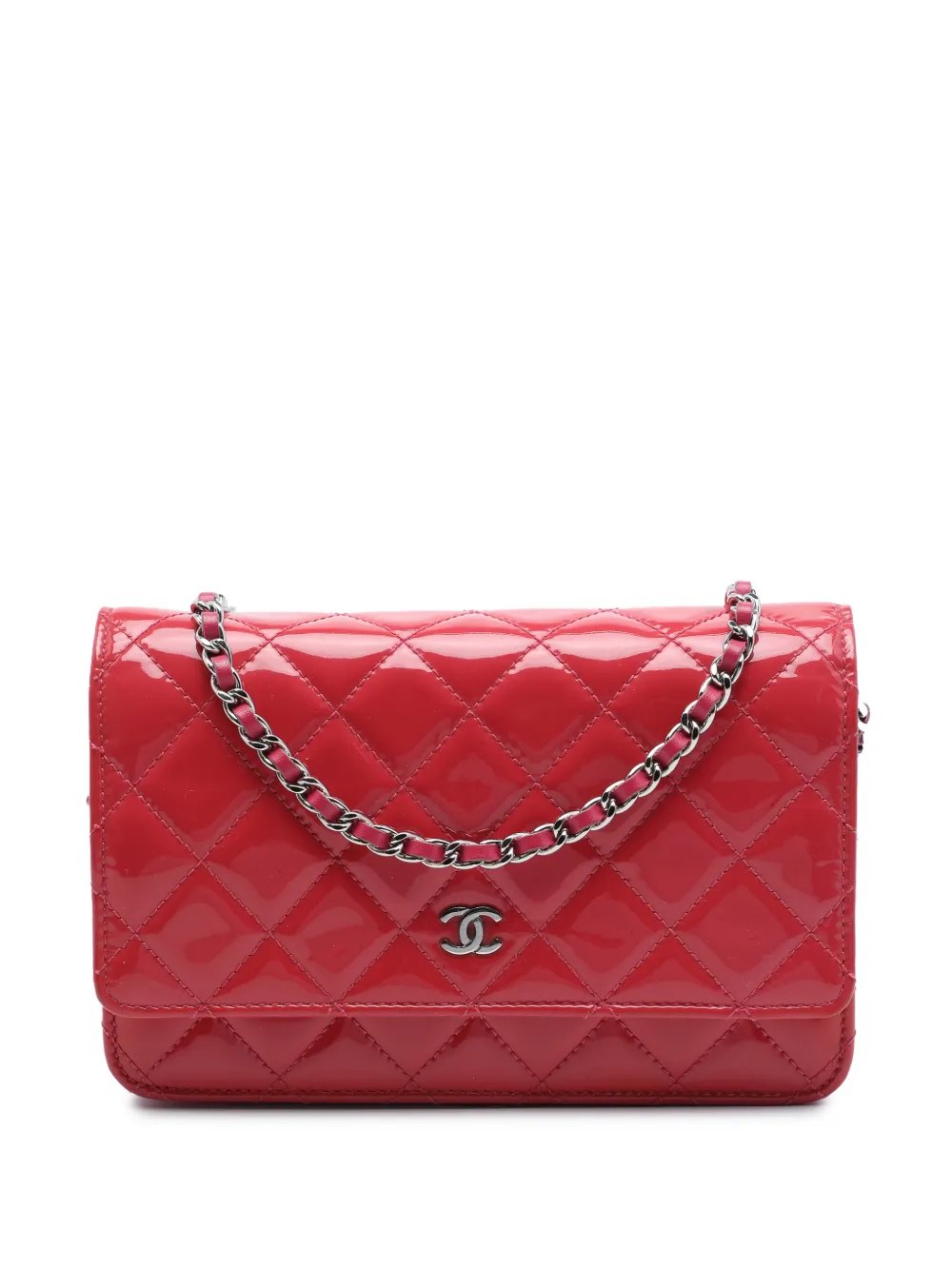 2014 CC Quilted Patent Wallet On Chain crossbody bag
