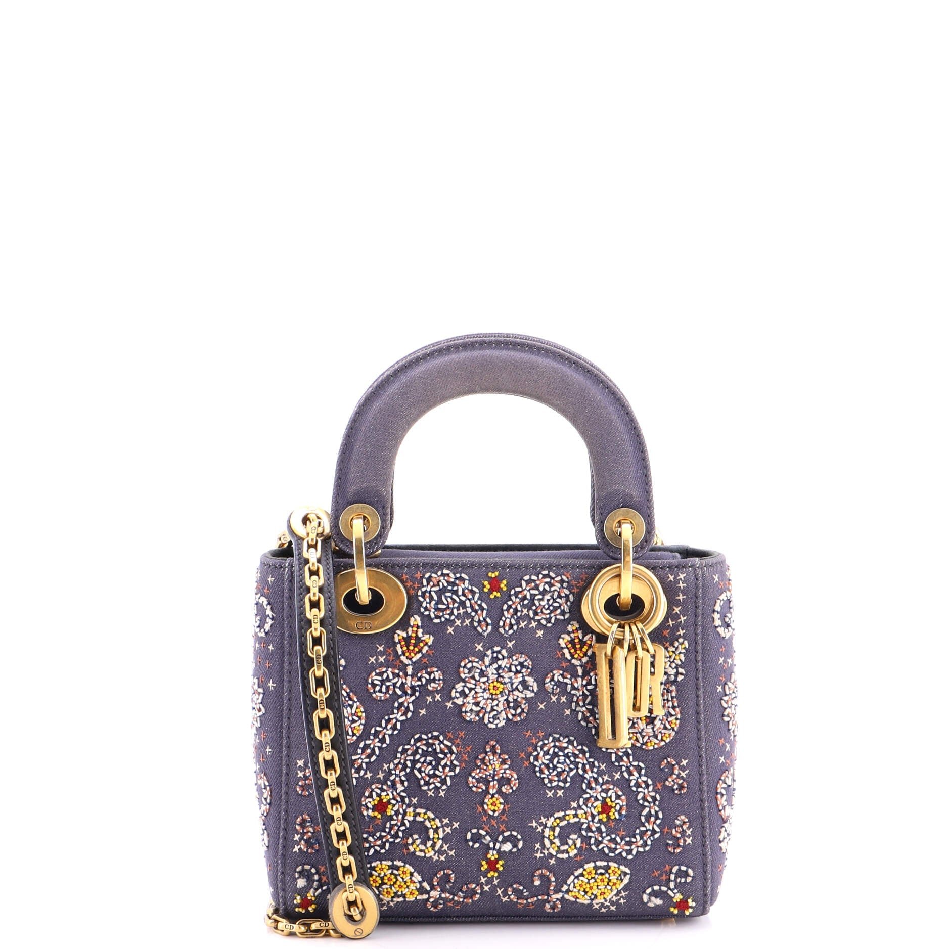 Lady Dior Chain Bag Beaded Denim Mini