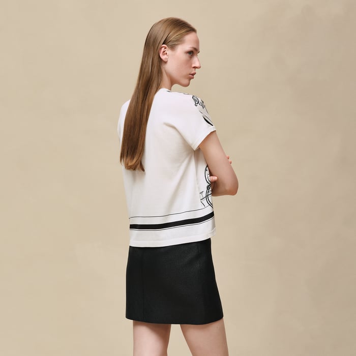 Blanc Nacre "Ex-libris a Main Levee" Short-sleeve Twillaine Sweater