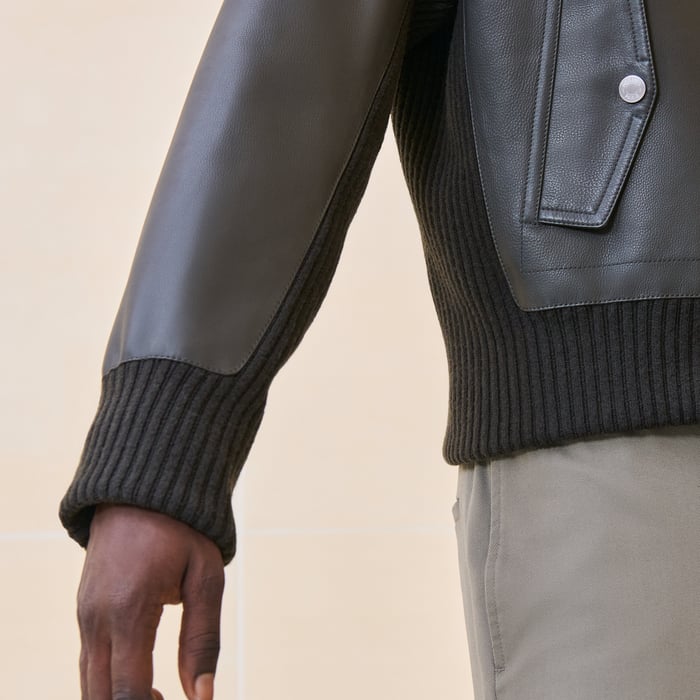 Kaki Rib-trim Jacket