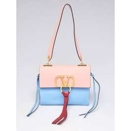 Valentino Valentino Pink/Blue Calfskin Leather VRING Small Shoulder Bag