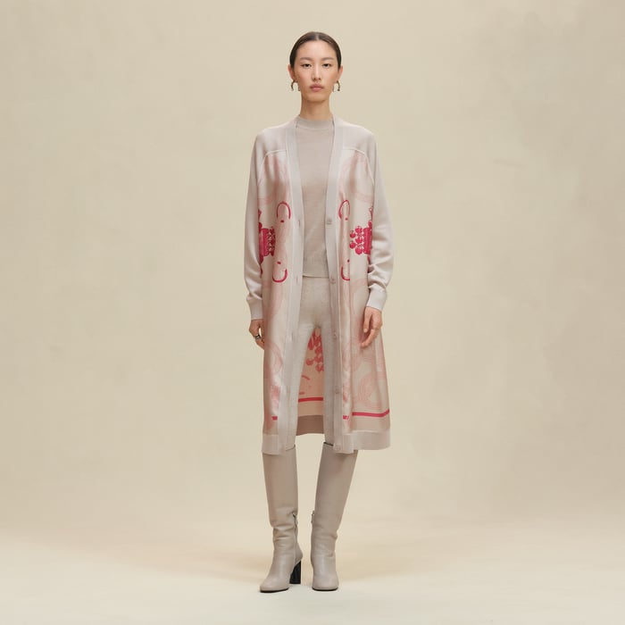 Beige Avoine "Palefroi Remix" Long-sleeve Twillaine Cardigan
