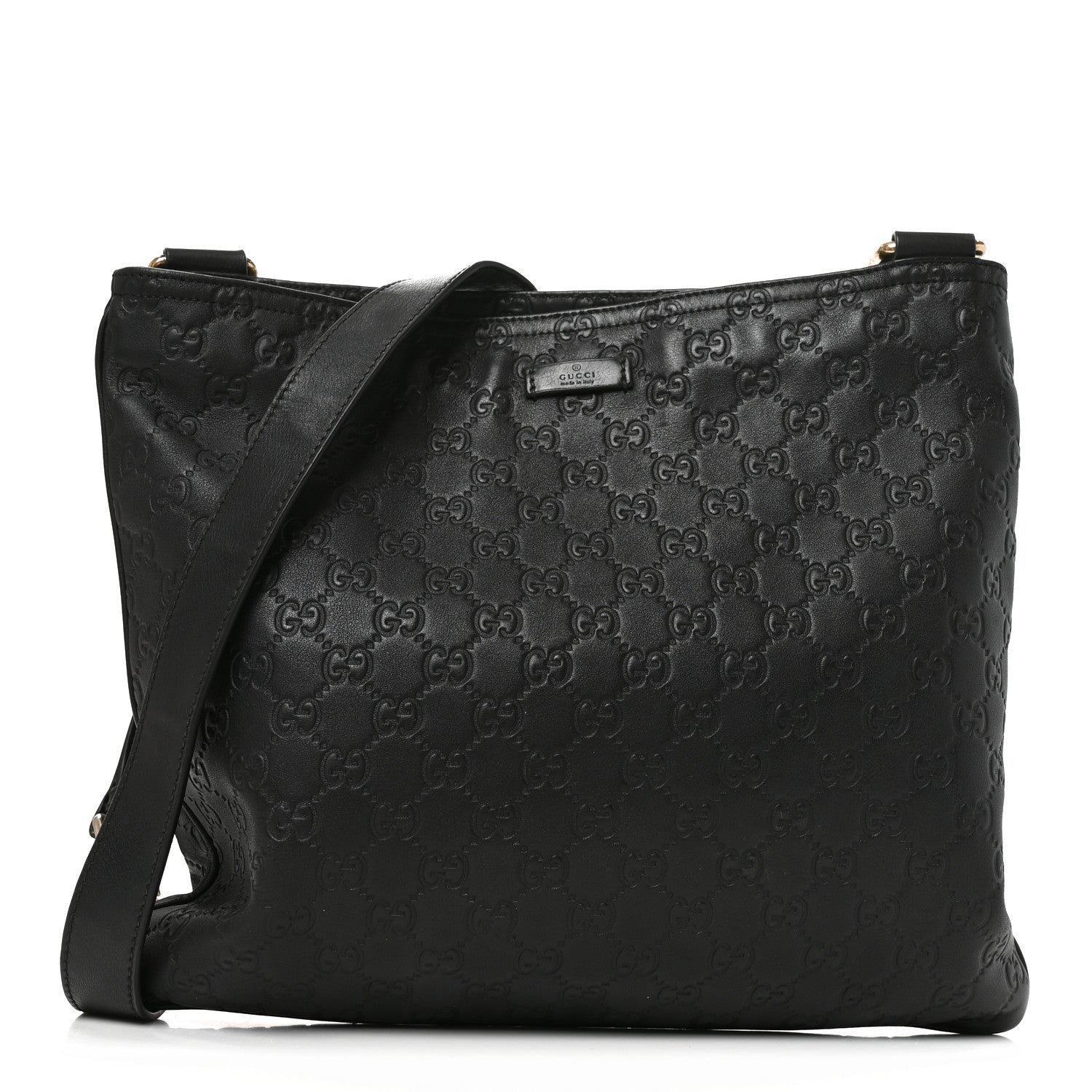 Gucci Guccissima Medium Flat Messenger Bag Black