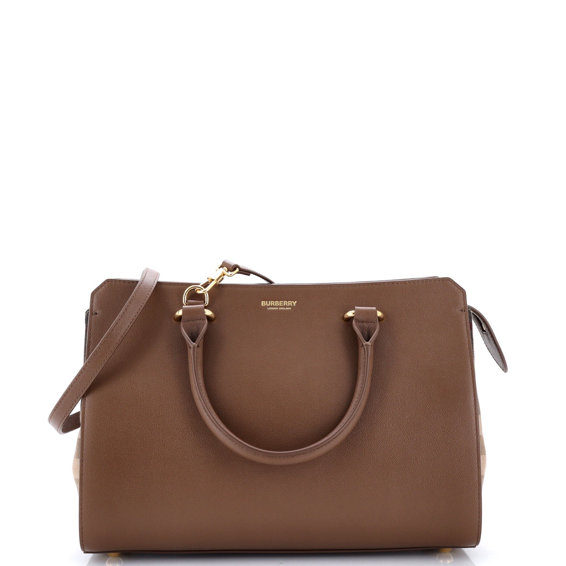 Banwell Tote Leather and House Check Canvas Small