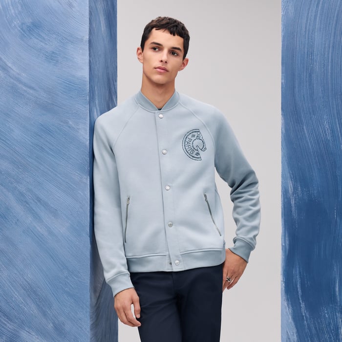Bleu Glacier Varsity Jacket With Clou De Selle Detail