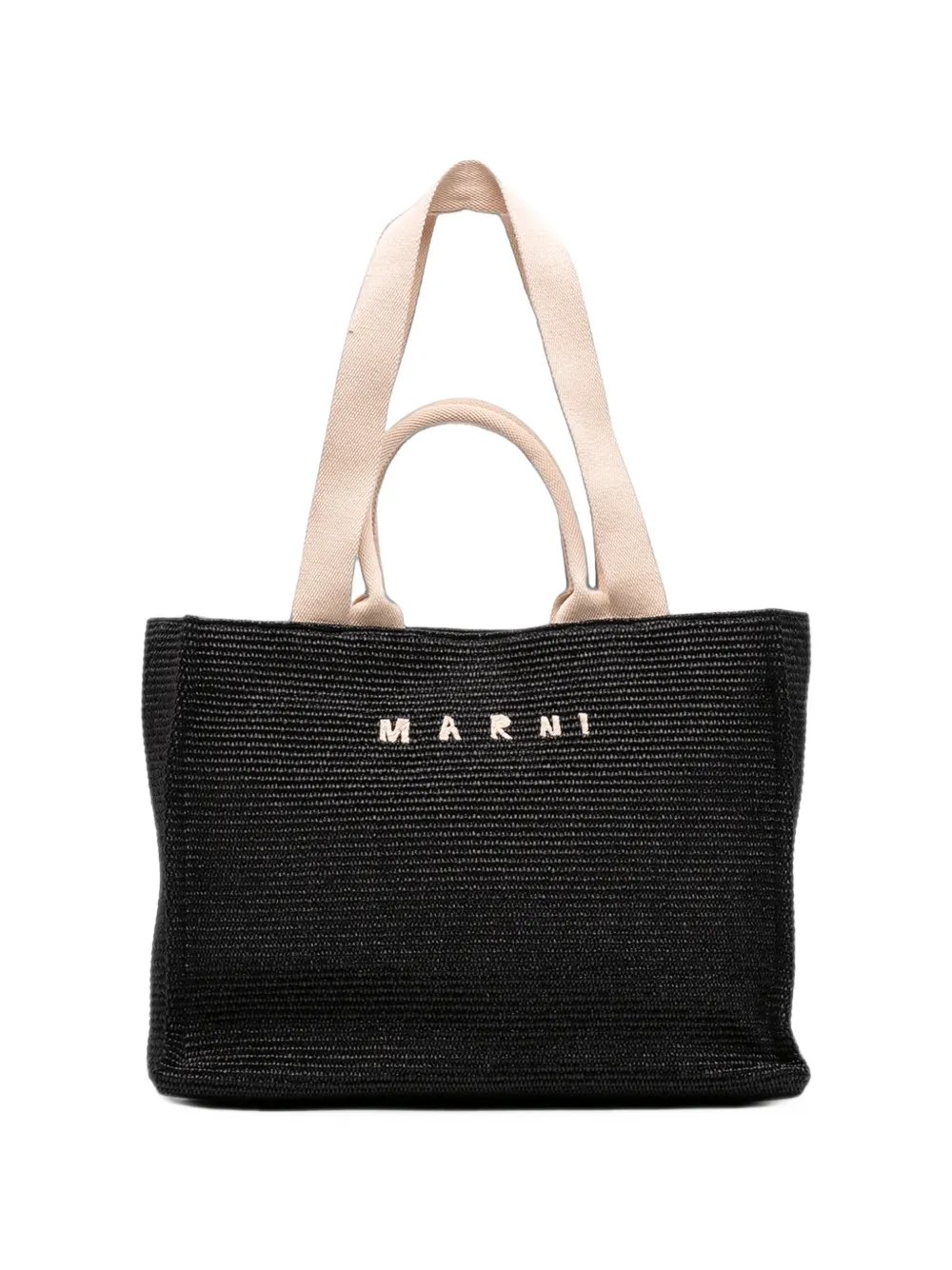 Marni 2000-2026 Raffia Effect Nylon Embroidered Logo North West Shopping Tote satchel