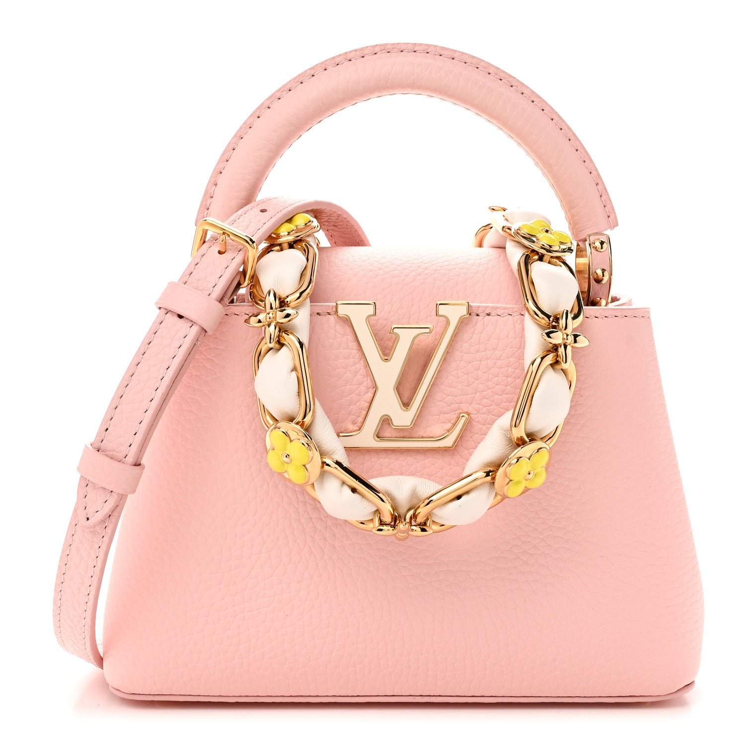 Louis Vuitton Taurillon Flower Chain Mini Capucines Pink