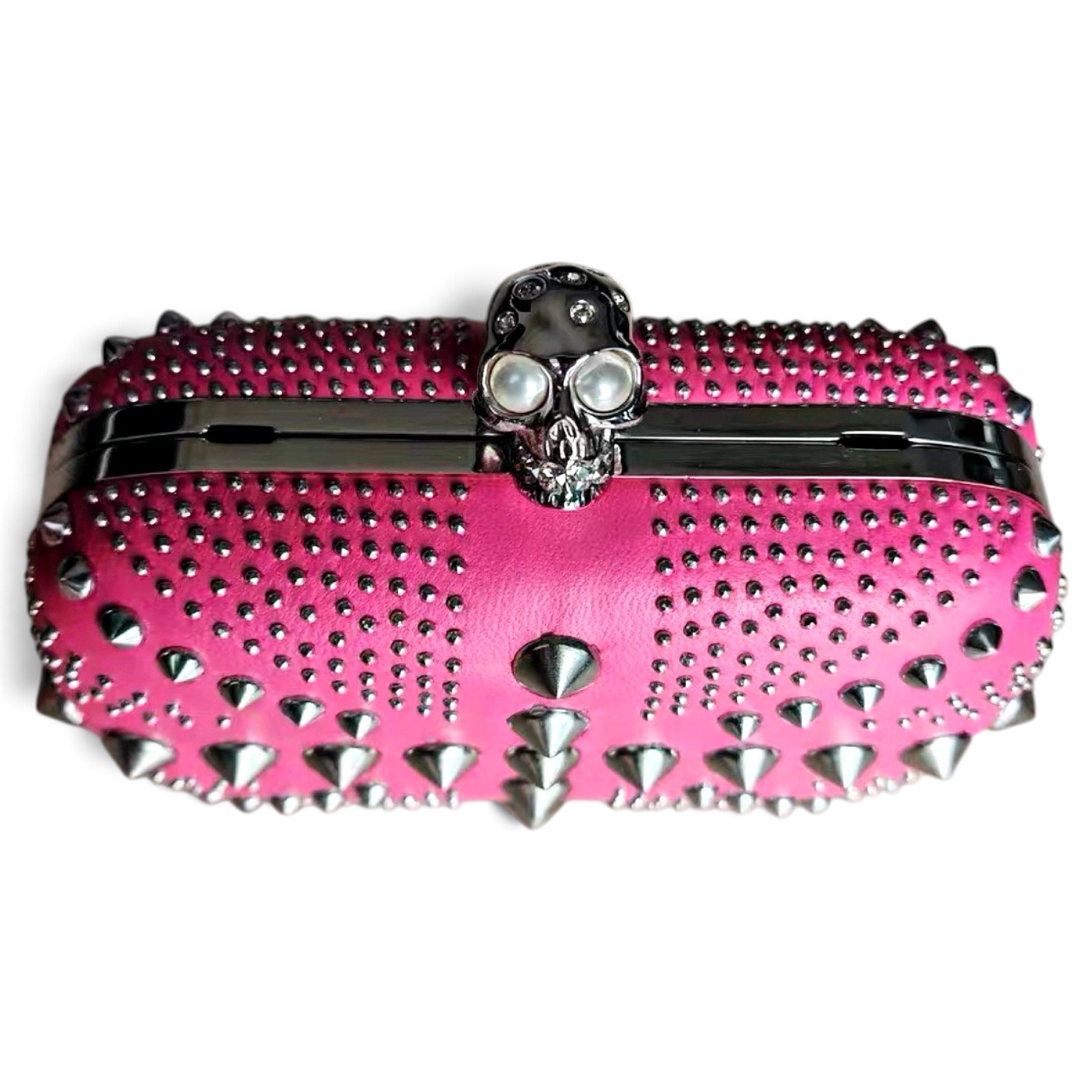 Skull leather clutch bag