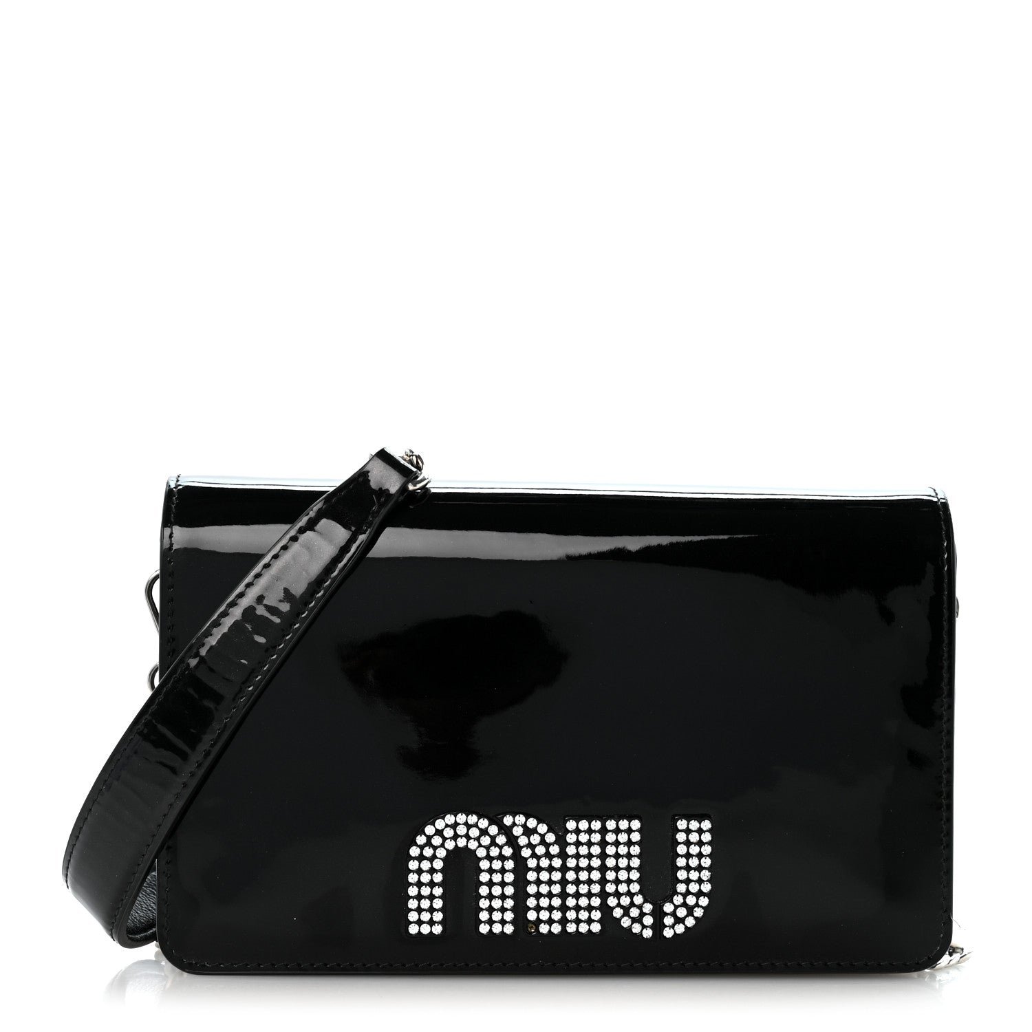Miu Miu Vernice Crystal Wallet On Chain Black