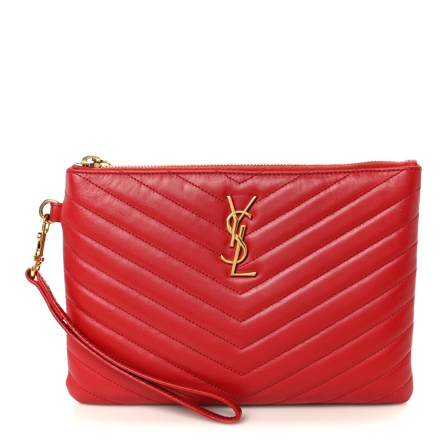 Saint Laurent Calfskin Matelasse Chevron Monogram A5 Wristlet Bandana Red