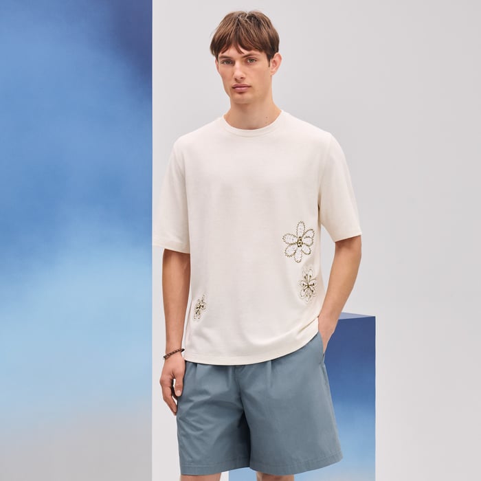 Écru "Fleurs Zigzag" T-shirt
