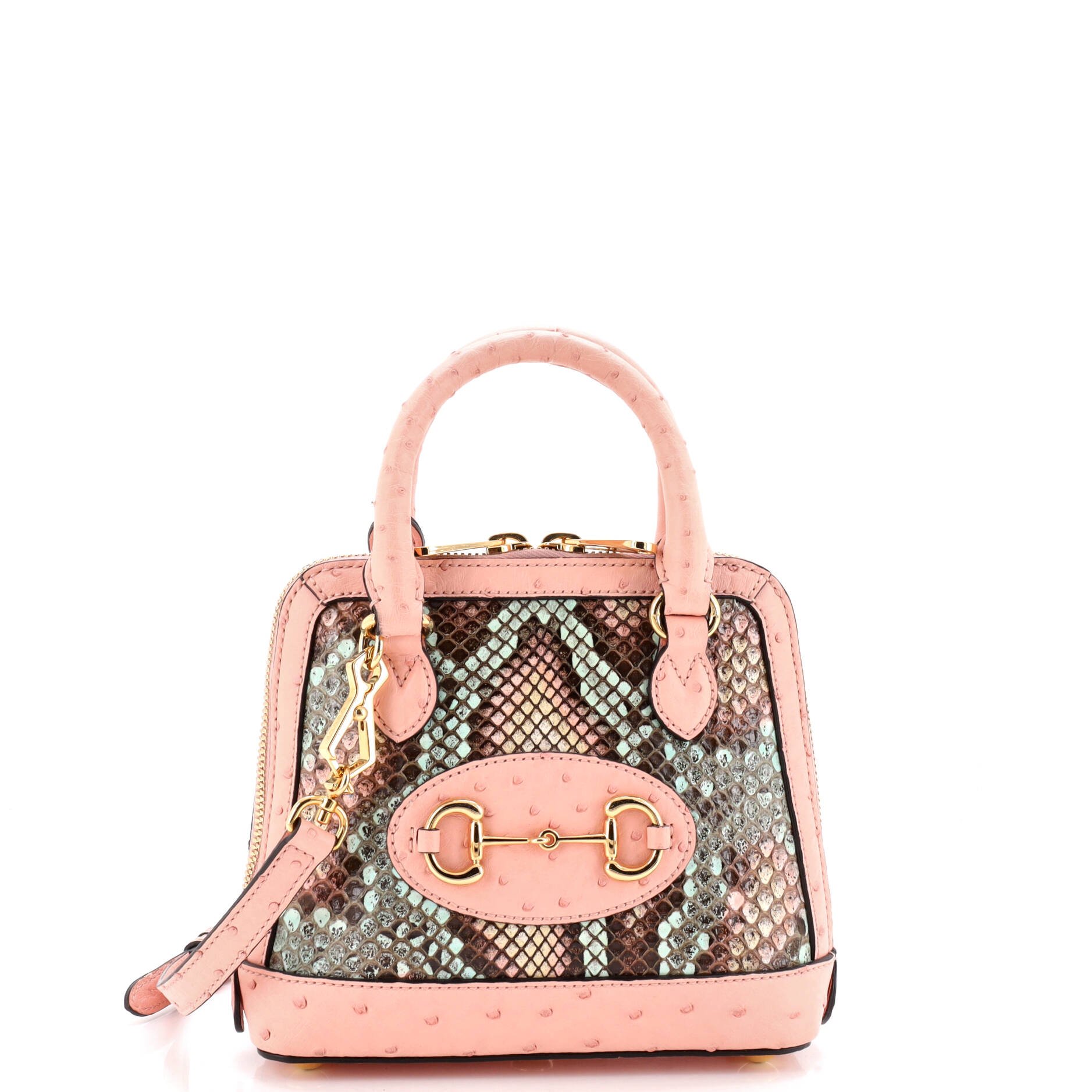 Horsebit 1955 Top Handle Bag Python and Ostrich Mini