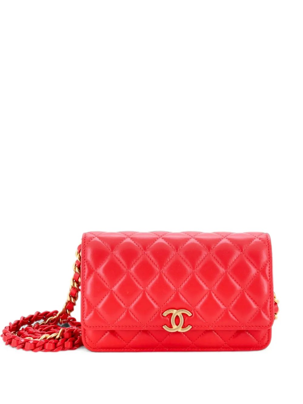 Lacquered Metal CC Wallet on Chain Quilted Lambskin crossbody bag