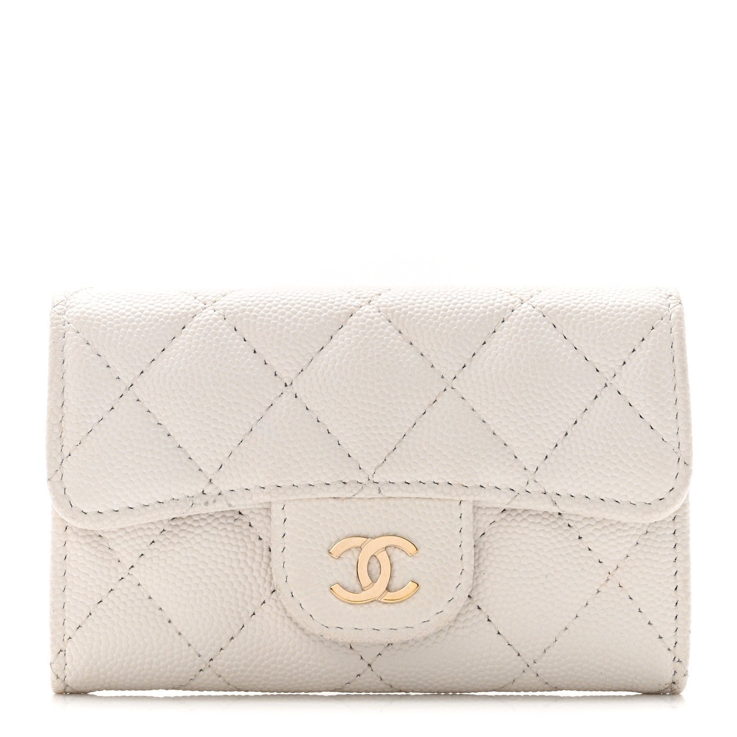 Chanel Caviar Quilted Flap Card Holder Wallet White