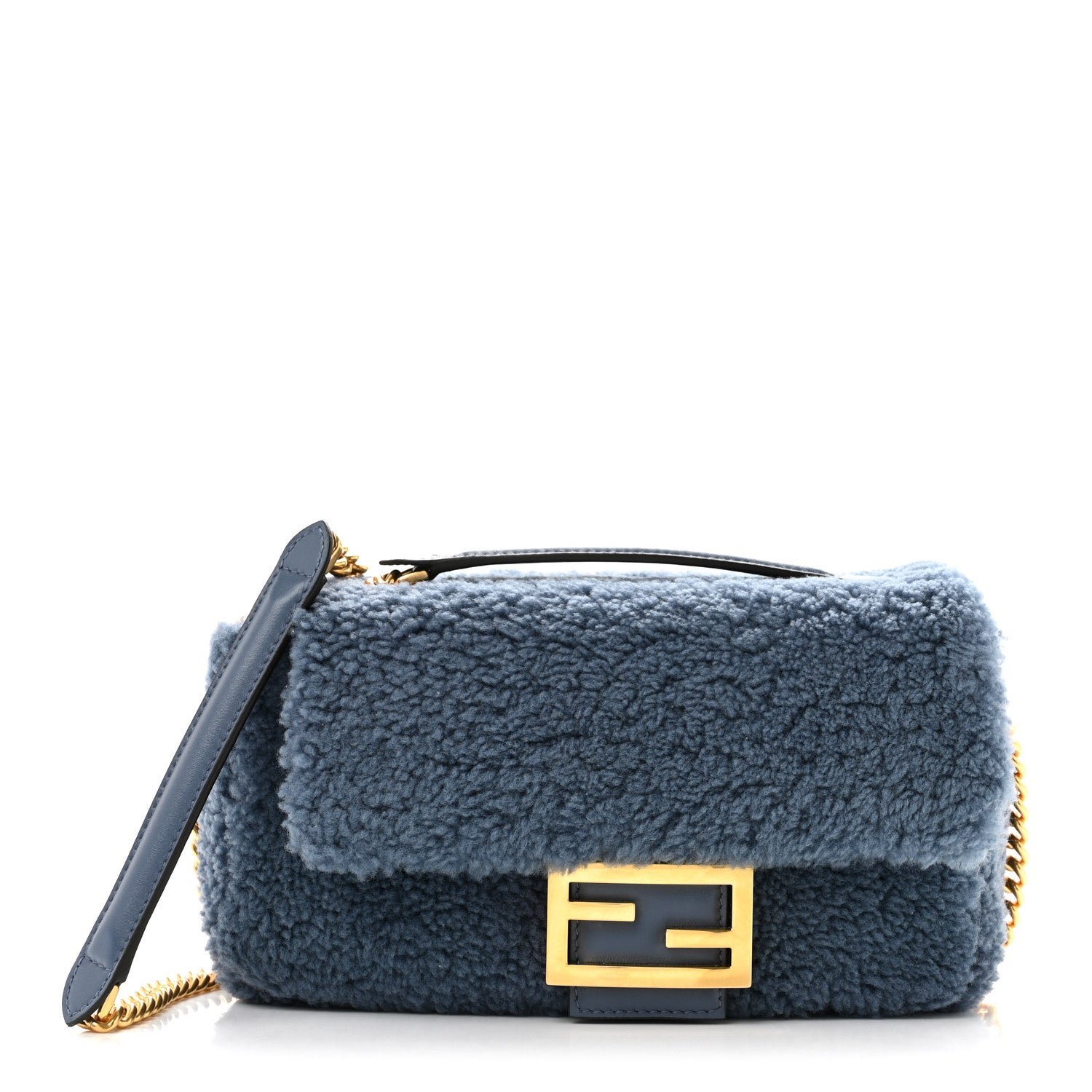Fendi Shearling Lambskin FF Midi Chain Baguette Mirto