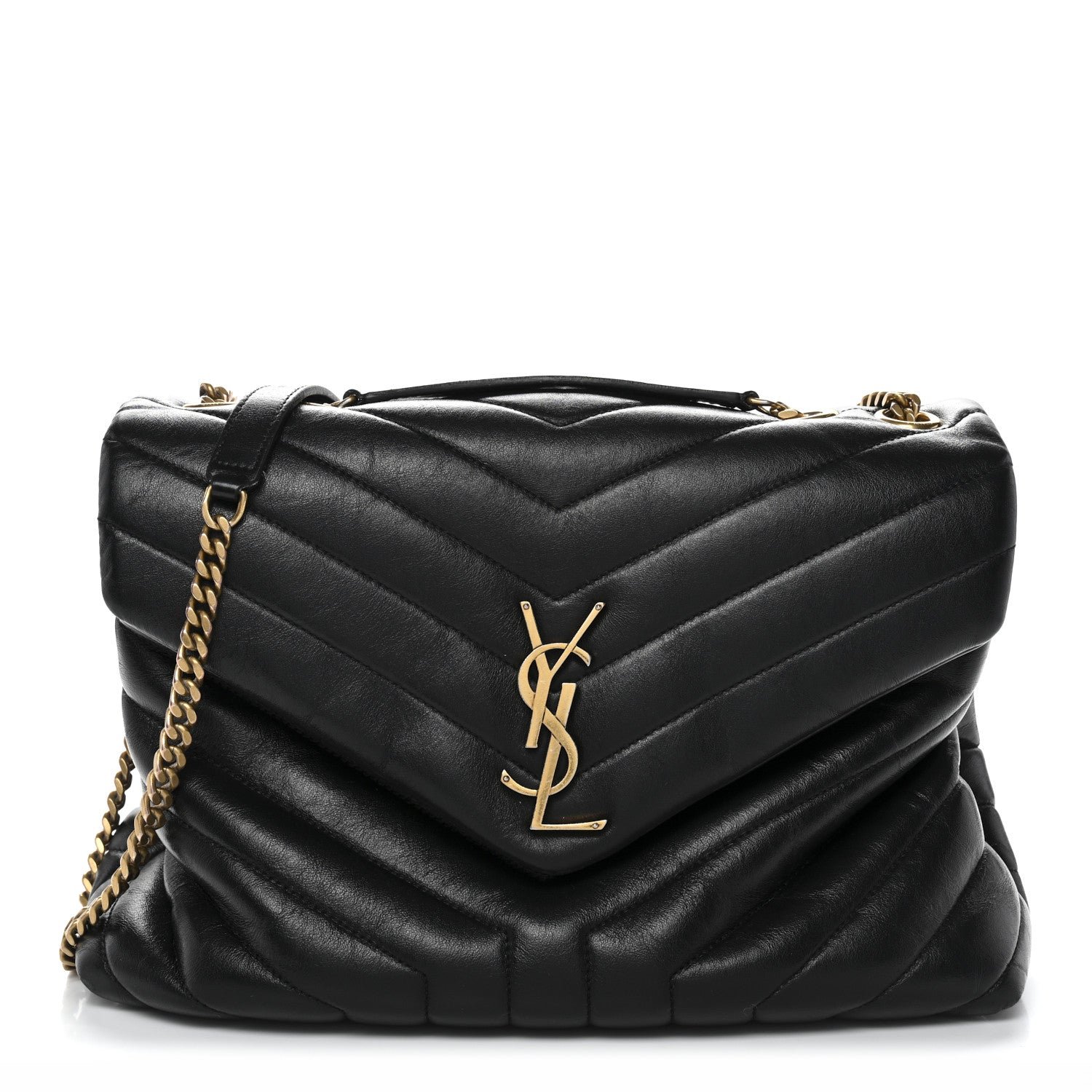 Saint Laurent Calfskin Y Quilted Monogram Medium Loulou Chain Satchel Black