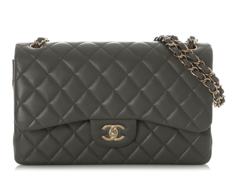 Grey Quilted Lambskin Jumbo Classic Double Flap Bag Gold Hardware, 2022