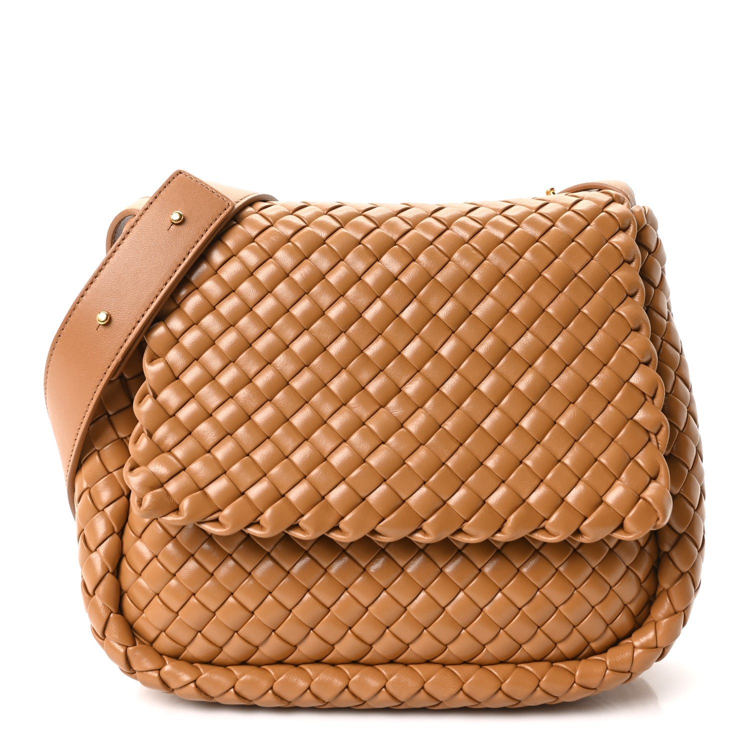 Bottega Veneta Nappa Intreccicio Padded Cobble Shoulder Bag Caramel