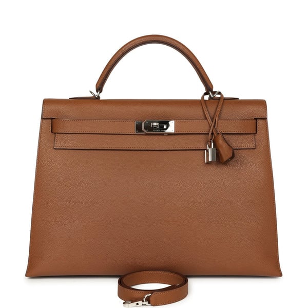 Pre-owned Hermes Kelly Sellier 42 Maxi Alezan Buffalo Palladium Hardware