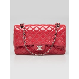 Chanel Chanel Pink Quilted Patent Leather Classic Medium Double Flap Bag