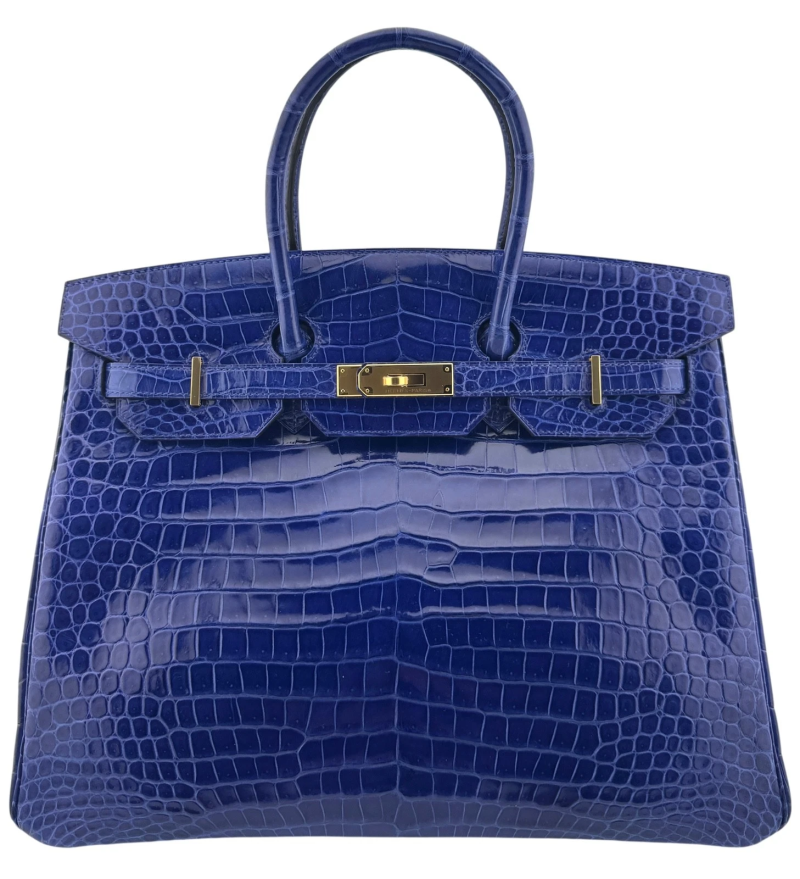 Hermes Bleu Electrique Shiny Porosus Crocodile Birkin 35 Gold Hardware, 2012