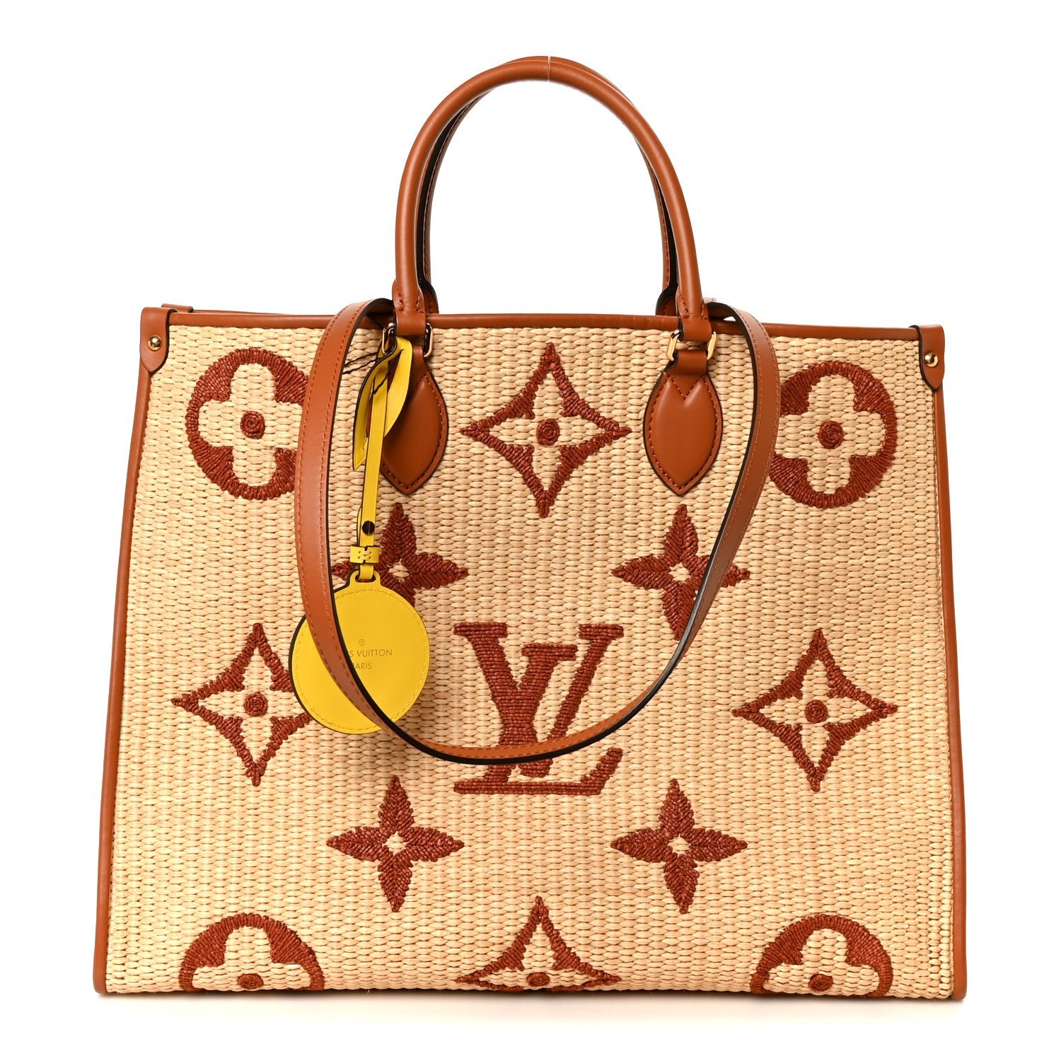 Louis Vuitton Raffia Calfskin Monogram Giant Onthego GM Tan