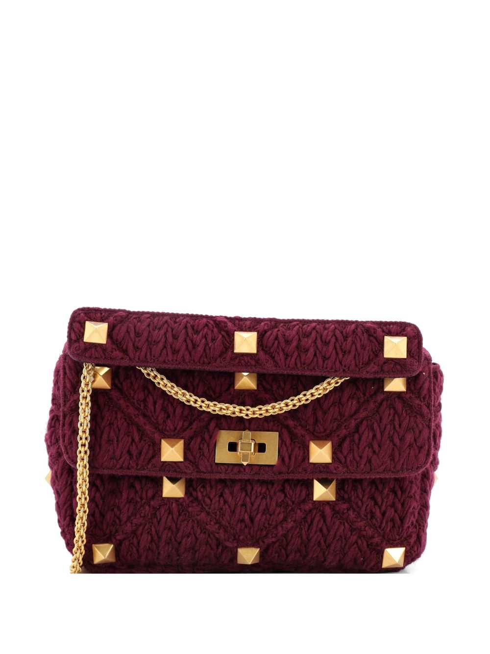 Roman Stud Flap Bag Knitted Cashmere Large crossbody bag