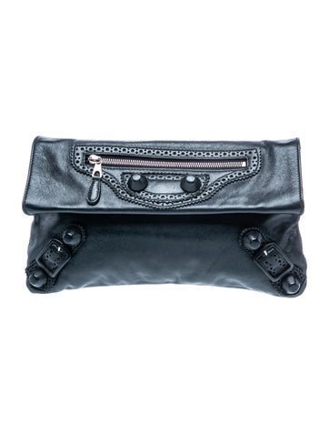 Leather Motocross Giant Covered Brogues Envelope Clutch Vintage