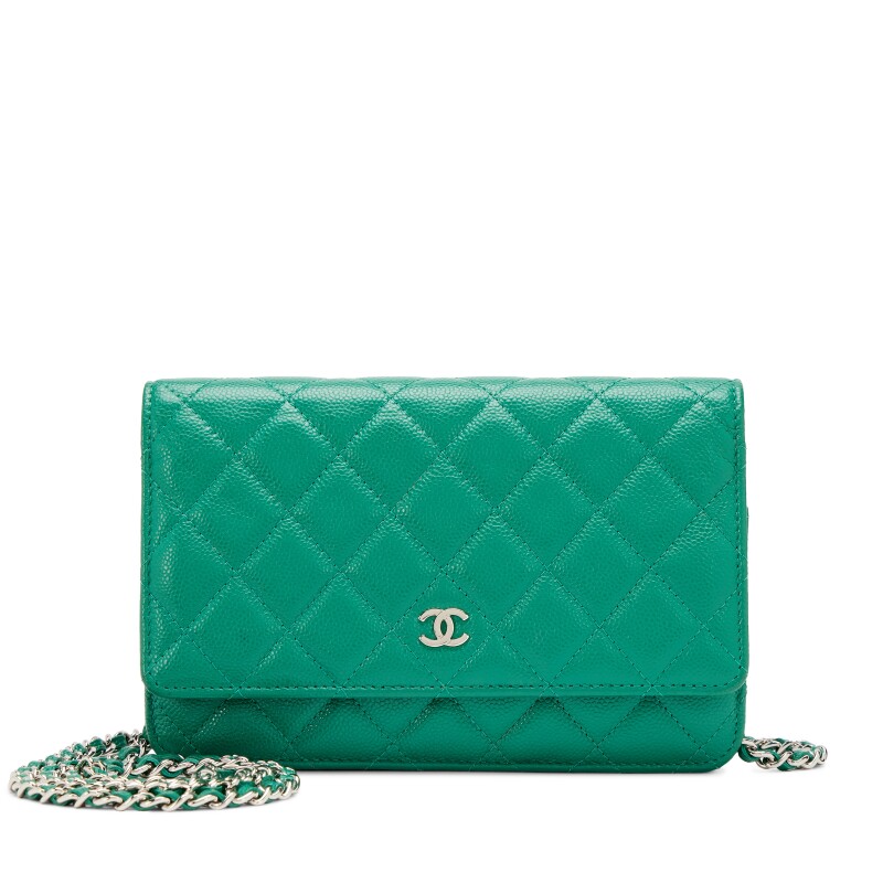 Green Quilted Caviar Classic Wallet on Chain WOC Silver Hardware, 2019