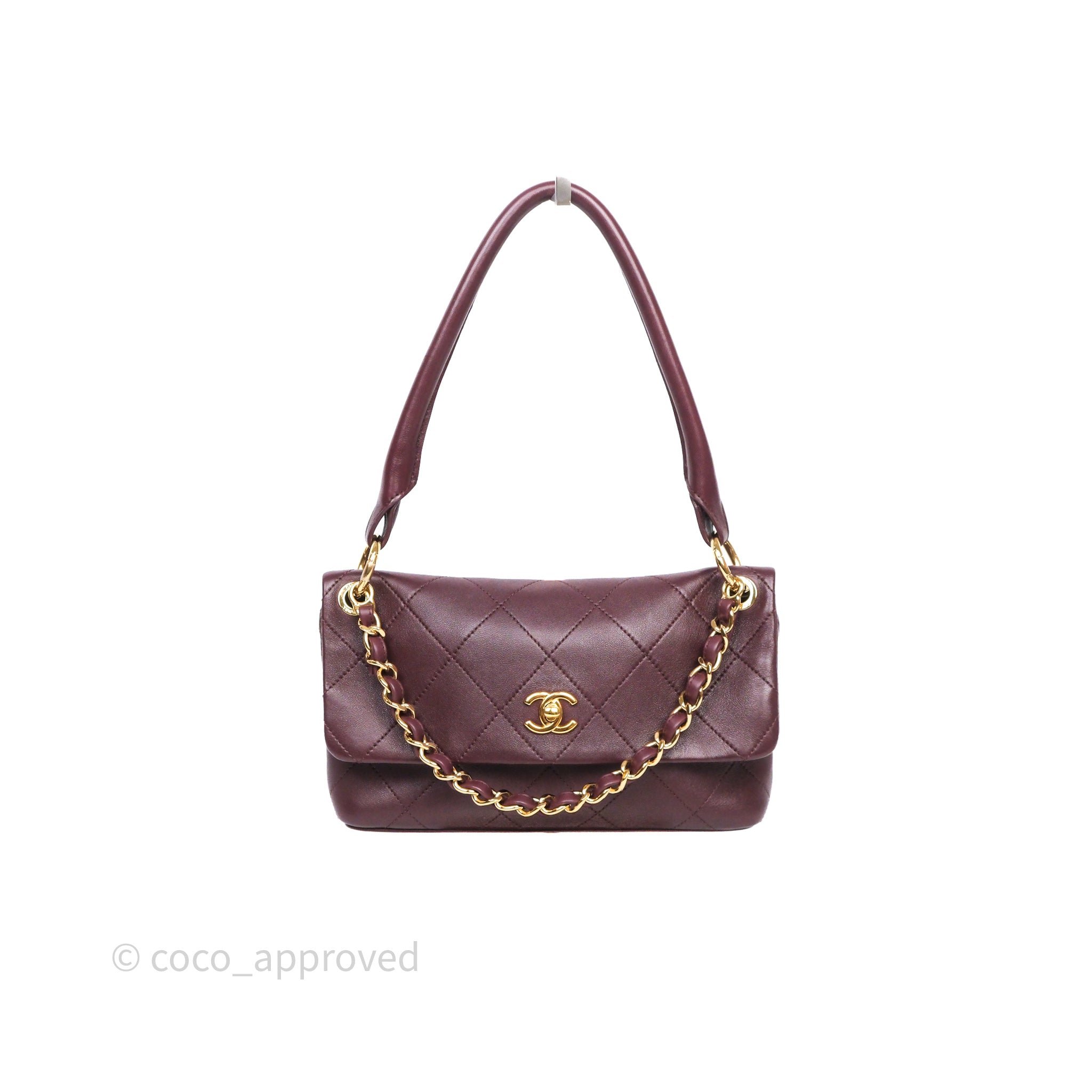 Chanel Quilted Shoulder Flap Bag Red Burgundy Lambskin Gold Hardware