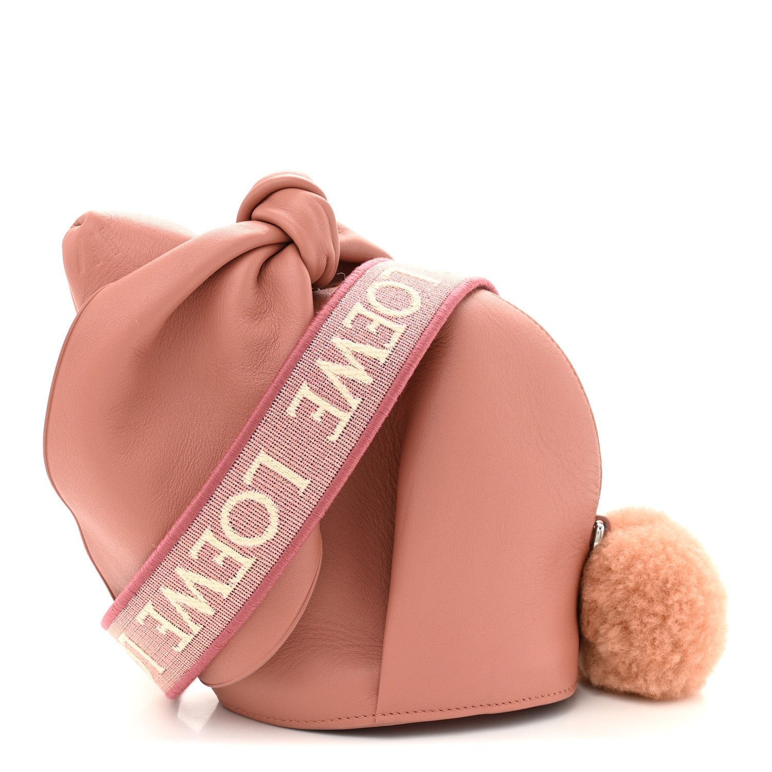 Loewe Calfskin Shearling Small Bunny Shoulder Bag Peach Bloom