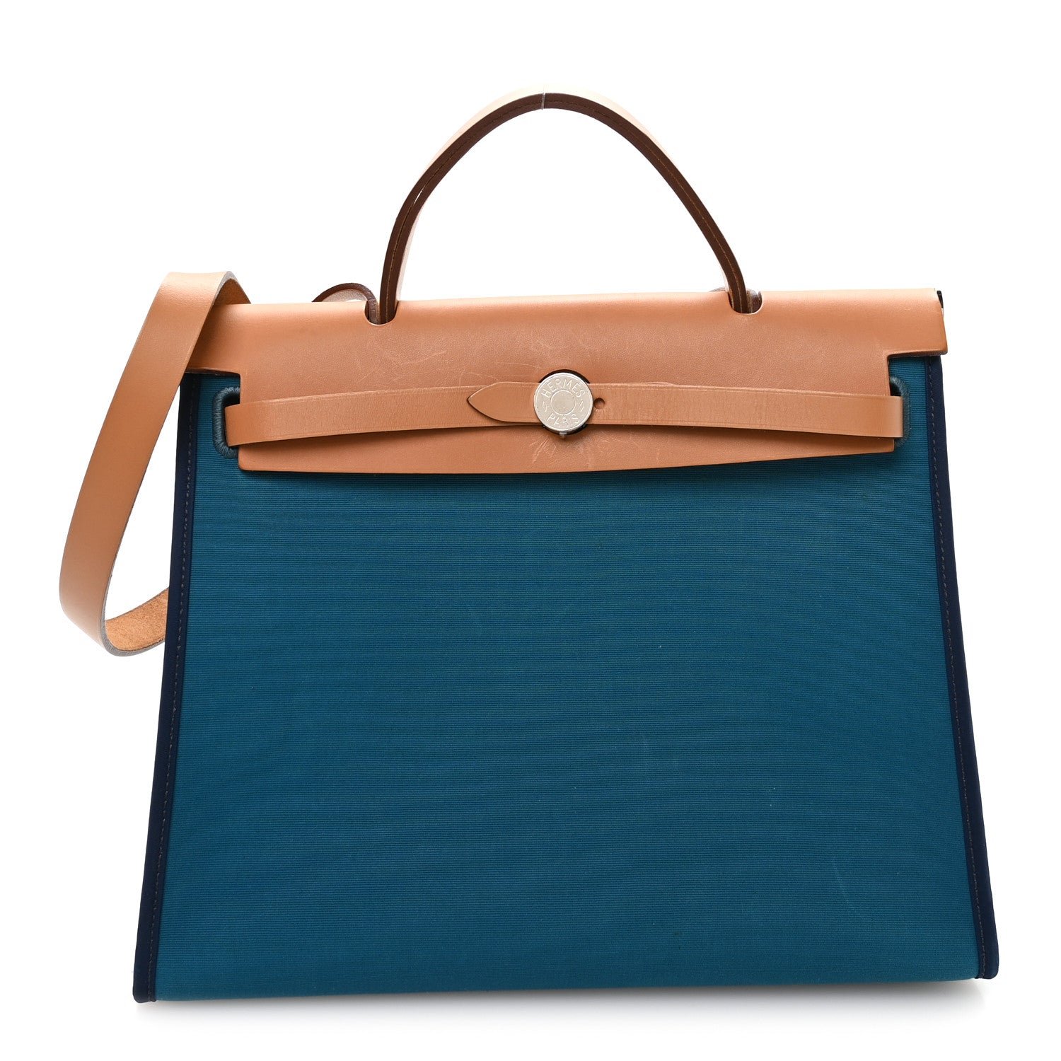 Hermes Hermes Toile Officier Vache Hunter Herbag Zip PM 31 Bleu Izmir Fauve