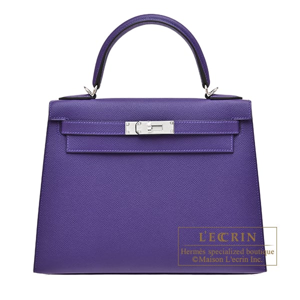 Hermes Kelly bag 28 Sellier Purple Epsom leather Silver hardware