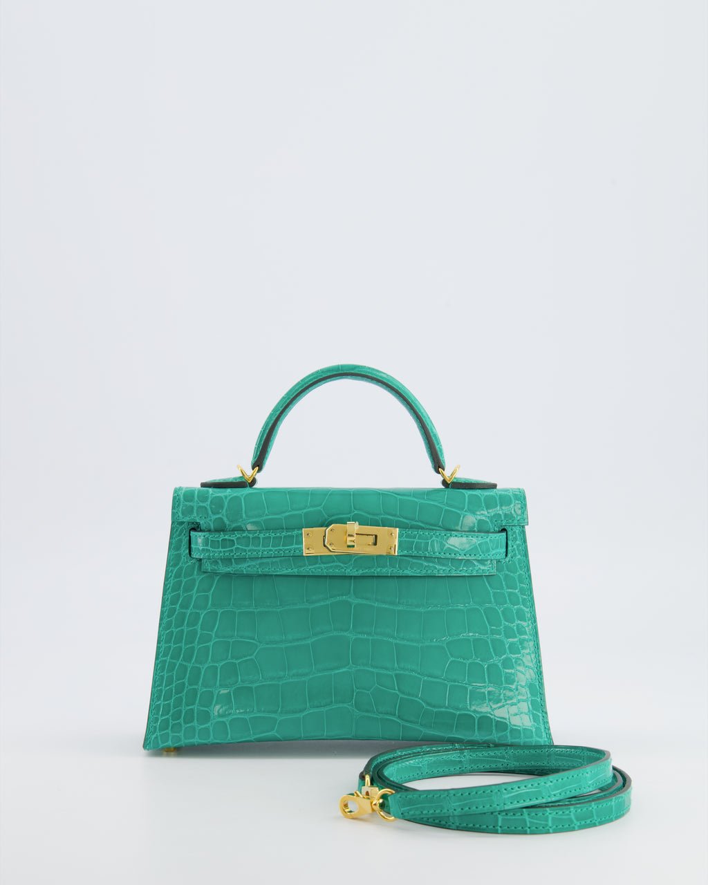 *SUPER RARE* Hermès Mini Kelly II 20 Bag in Vert Jade Alligator Mississippiensis Leather with Gold Hardware