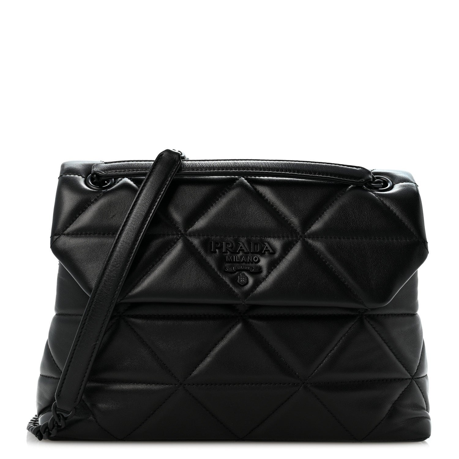 Prada Nappa Triangle Stitched Large Spectrum Bag Black