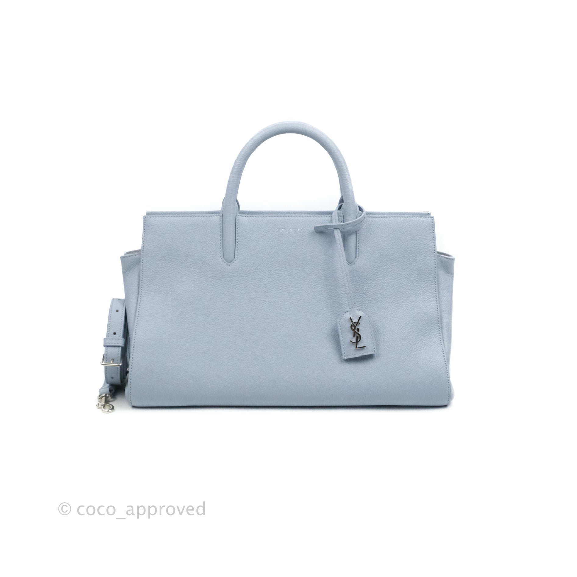 Saint Laurent Small Cabas Rive Gauche Bag Grained Calfskin Baby Blue Silver Hardware