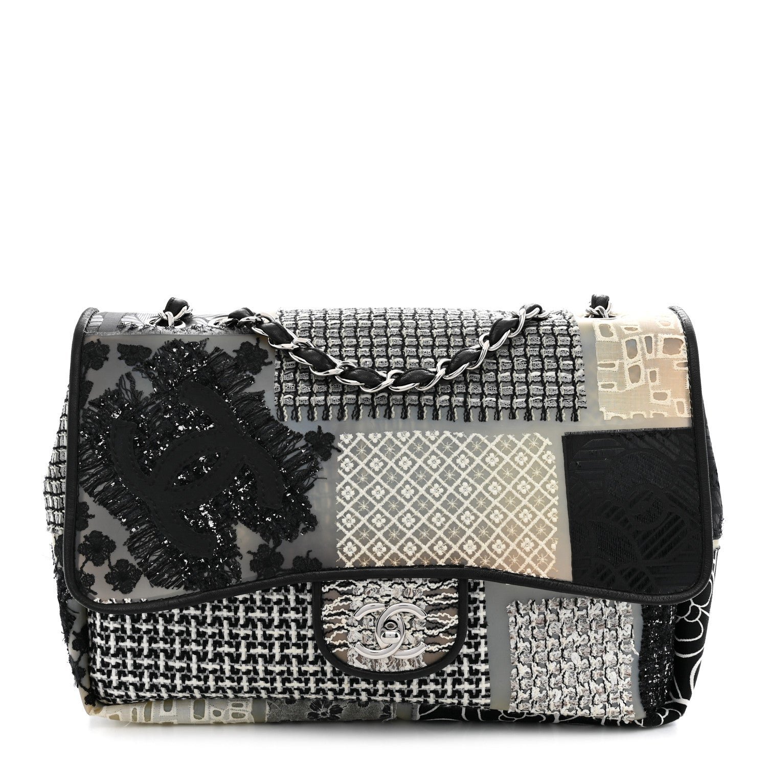 Chanel PVC Tweed Patchwork Jumbo Single Flap Black