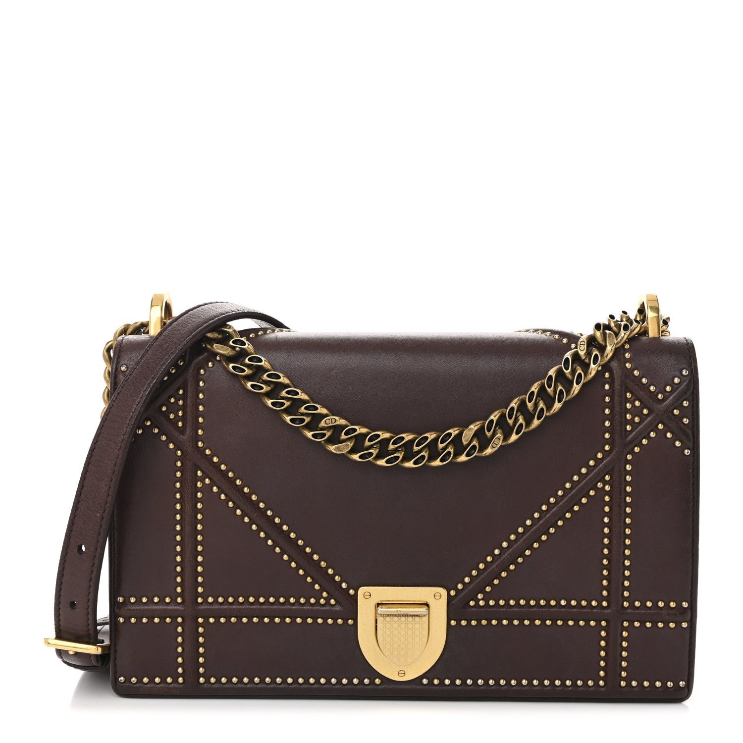 Dior Lambskin Studded Medium Diorama Flap Bag Burgundy