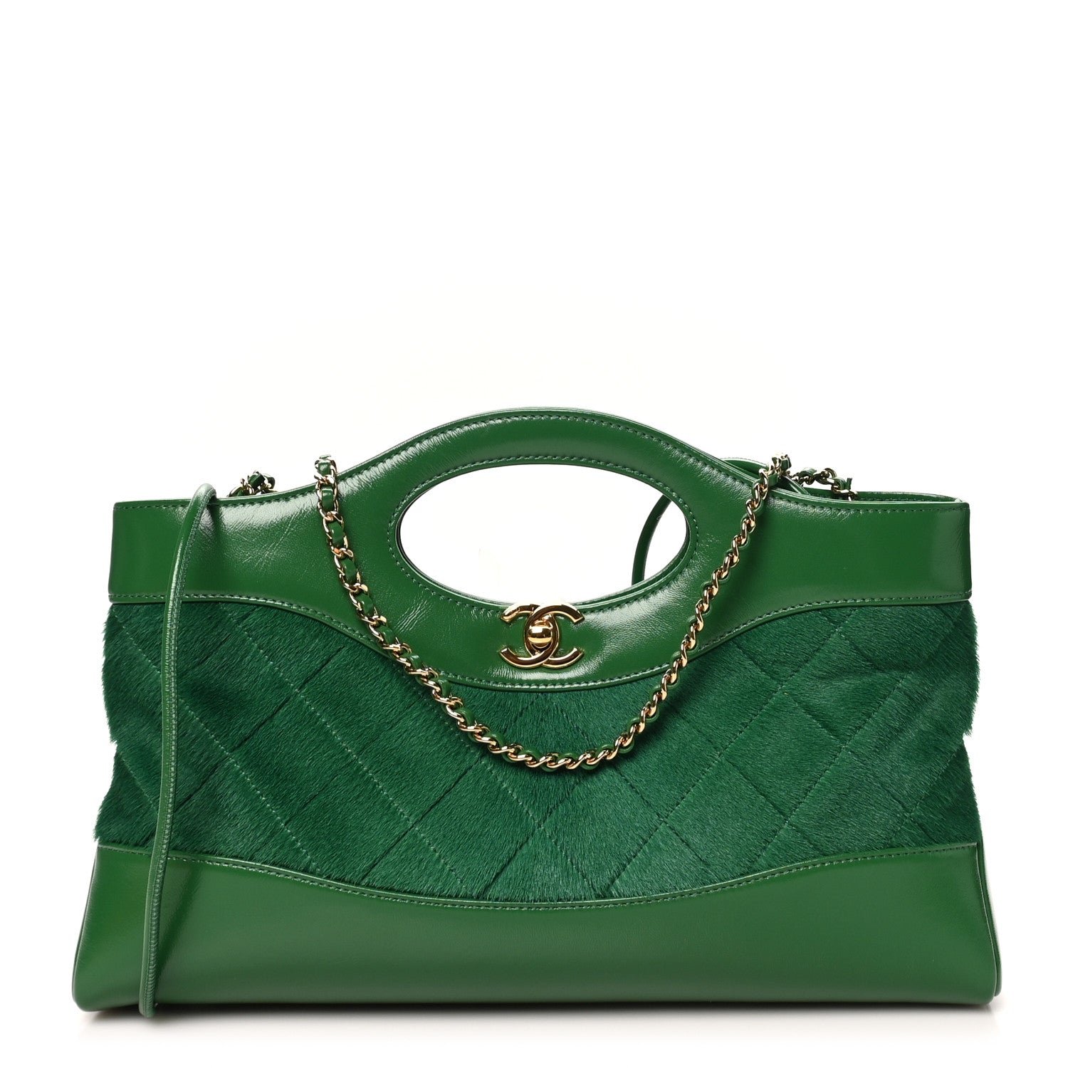 Chanel Shiny Lambskin Pony Hair East West 31 Shopping Bag  Green