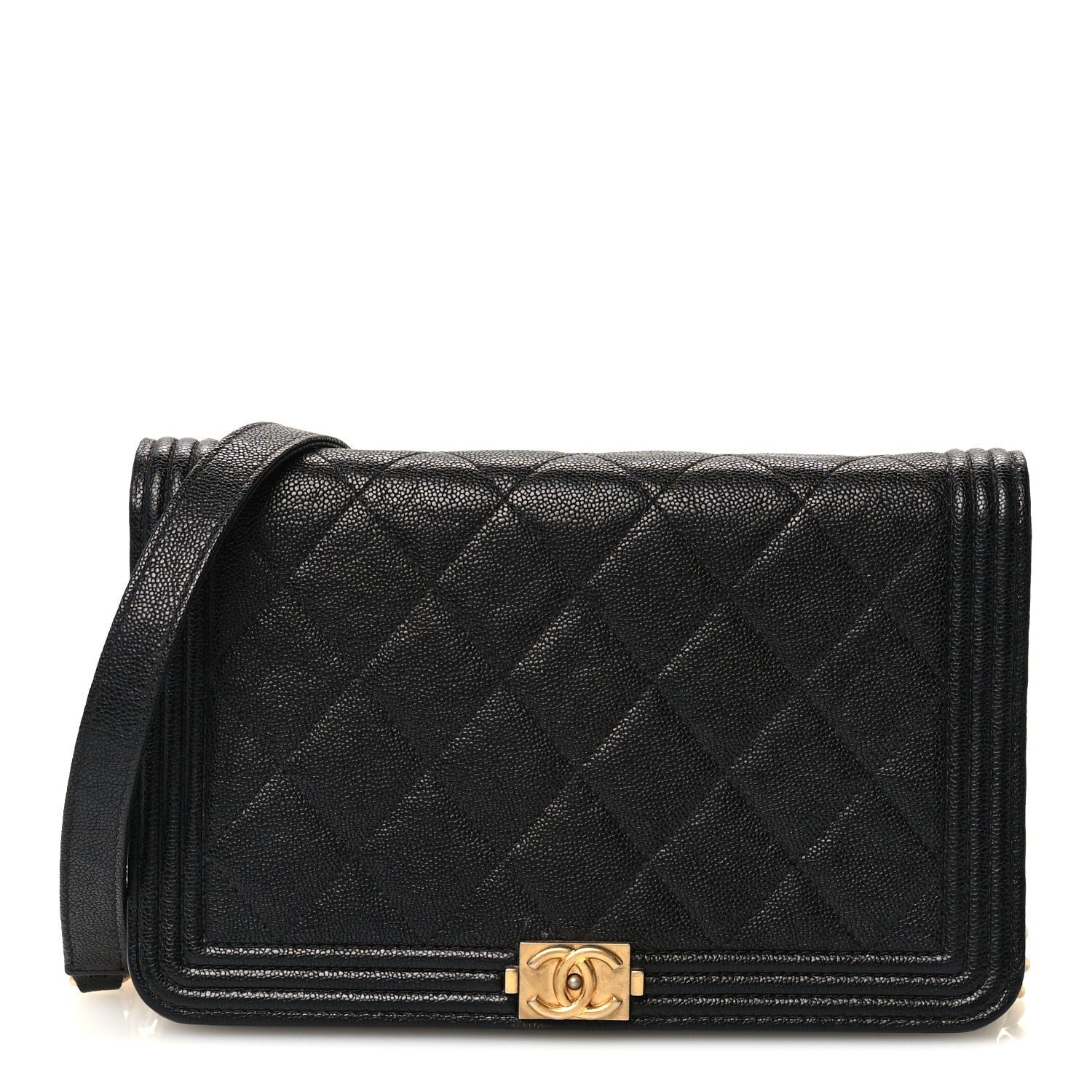 Chanel Caviar Quilted Boy Wallet On Chain WOC Black