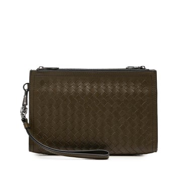 Leather Nappa Intrecciato Double Zip Wristlet Clutch